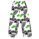 Urban City Wheels Signal wide-leg pants with an abstract black-and-white pattern and flying green skateboards.