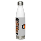 Carnivore Skate brings an abstract orange-and-black skateboard=fridge graphic on a bright grey panel to a stainless steel water bottle.