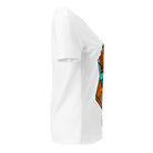 Opposite side view of the white Master Reactor V-neck tee showing the edge of the graphic.